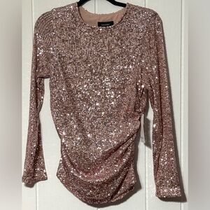 Karen Kane Sparkling Sequin Long Sleeve Top - Rose Gold/Pink